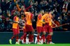 Galatasaray players celebrated a goal against Benfica during the Europa League round of 32 soccer match between Galatasaray and Benfica, in Istanbul, Thursday, Feb. 14, 2019. (AP Photo/Lefteris Pitarakis)