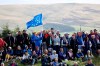 Golf fans cheers on their teams in the Solheim cup match between Europe and the U.S at Gleneagles, Auchterarder, Scotland, Friday, Sept. 13, 2019. (AP Photo/Peter Morrison)