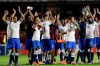 Brazil players celebrate beating 3-0 Bolivia in the opening match of the Copa America at the Morumbi stadium in Sao Paulo, Brazil, Friday, June 14, 2019. (AP Photo/Andre Penner)