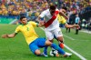 Brazil's Thiago Silva, let, and Peru's Jefferson Farfan battle for the ball during a Copa America Group A soccer match at the Arena Corinthians in Sao Paulo, Brazil, Saturday, June 22, 2019. (AP Photo/Victor R. Caivano)