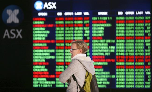 A woman looks at display boards at the Australian Stock Exchange in Sydney, Australia, Monday, May 6, 2019. Shares tumbled in Asia after President Donald Trump threatened to impose more tariffs on China, spooking investors who had been expecting good news this week on trade. (AP Photo/Rick Rycroft)