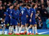 Chelsea's David Luiz, right, celebrates with teammates after scoring his side's fifth goal during the English Premier League soccer match between Chelsea and Huddersfield Town at Stamford Bridge stadium in London, Britain, Saturday, Feb. 2, 2019. (AP Photo/ Alastair Grant)