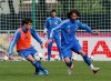 Sokratis Papastathopoulos, left, and Giorgos Samaras fight for the ball during a training session of Greece at the Euro 2012 soccer championship in Legionowo about 25 kilometers (15 miles) north of Warsaw, Poland on Tuesday, June 5, 2012. (AP Photo/Thanassis Stavrakis)