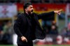 AC Milan coach Gennaro Gattuso gives directions to his players during the Italian Cup, second leg semifinal soccer match between AC Milan and Lazio, at the San Siro stadium, in Milan, Italy, Wednesday, April 24, 2019. (AP Photo/Luca Bruno)