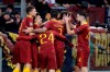 Roma players celebrate the second goal of their team during a Champions League round of 16 first leg soccer match between Roma and Porto, at Rome's Olympic Stadium, Tuesday, Feb. 12, 2019. (AP Photo/Andrew Medichini)