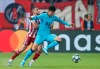 Tottenham's Son Heung-min, right, challenges for the ball with Olympiakos' Omar Elabdellaoui during the Champions League group B soccer match between Olympiakos and Tottenham, at the Georgios Karaiskakis stadium, in Piraeus port, near Athens, Wednesday, Sept. 18, 2019. (AP Photo/Thanassis Stavrakis)