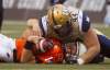 Ben Nelms / Reuters
IT WASN'T ALL BAD: Winnipeg Blue Bomber Zach Anderson sacks B.C Lions quarterback Travis Lulay during the first half of their game in Vancouver on Monday.