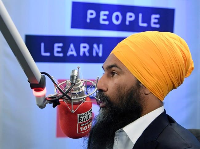 NDP leader Jagmeet Singh speaks takes part in a radio interview in Toronto, Thursday September 19, 2019. THE CANADIAN PRESS/Adrian Wyld
