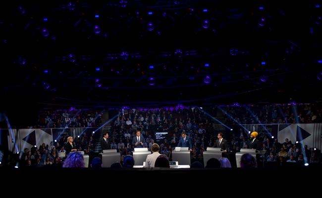 Canadian political party leaders participate in the Federal leaders debate in Gatineau, Que. on Monday October 7, 2019. THE CANADIAN PRESS/Justin Tang