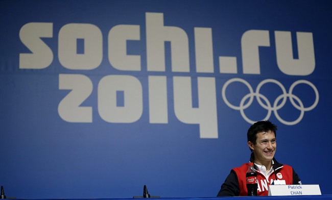 Silver medalist figure skater Patrick Chan, of Canada, speaks at a news conference at the 2014 Winter Olympics, Saturday, Feb. 15, 2014, in Sochi, Russia. (AP Photo/Morry Gash)