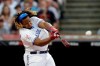 Vladimir Guerrero Jr., of the Toronto Blue Jays, hits during the Major League Baseball Home Run Derby, Monday, July 8, 2019, in Cleveland. The MLB baseball All-Star Game will be played Tuesday. (AP Photo/Tony Dejak)