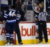Trevor Hagan / Winnipeg Free Press
Zach Bogosian gets into a scuffle with Kyle Okposo near the end of the second period Saturday after the Islanders player elbowed him earlier in the frame.