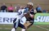 Trevor Hagan / Winnipeg Free Press
Winnipeg Blue Bombers' quarterback Buck Pierce is hit by Toronto Argonauts' Brandon Isaac Saturday at Canad Inns Stadium. The Argos beat the Bombers 29-10.