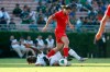 Martinique forward Johnny Marajo (12) slides into Canada midfielder Samuel Piette (6) during the second half of a CONCACAF Gold Cup soccer match in Pasadena, Calif., Saturday, June 15, 2019. Canada won 4-0. (AP Photo/Ringo H.W. Chiu)