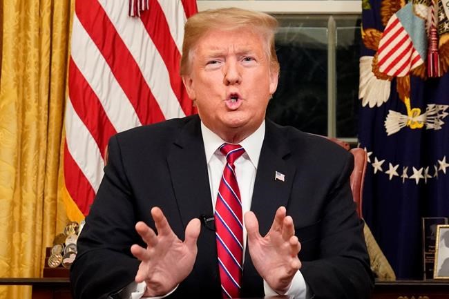 President Donald Trump speaks from the Oval Office of the White House as he gives a prime-time address about border security Tuesday, Jan. 8, 2018, in Washington. (Carlos Barria/Pool Photo via AP)