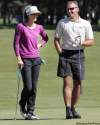 LPGA star Anna Rawson chats with Jeff Pries during the Pro Am at St. Charles Country Club on Wednesday.