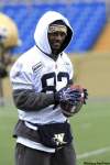 Winnipeg Blue Bombers Terrence Edwards (above) and Fred Reid (below) are chasing the CFL receiving and rushing titles, respectively.