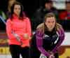 TREVOR HAGAN / WINNIPEG FREE PRESS
Runner-up Kerri Einarson (left) watches winner Chelsea Carey during the final of the Scotties Provincial Curling Championship in Virden.