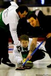 PHIL HOSSACK / WINNIPEG FREE PRESS
Reid Carruthers peers through his sweepers Thursday at Elmwood Curling Club, where he beat Rob Cosens in zone playdowns.