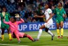 Canada's Kadeisha Buchanan, centre, reacts after scoring Canada's first goal during the Women's World Cup Group E soccer match between Canada and Cameroon in Montpellier, France, Monday, June 10, 2019. (AP Photo/Claude Paris)