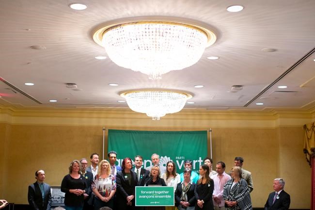 Federal Green Party Leader Elizabeth May attends the launch of her party's election platform in Toronto on Monday September 16, 2019. he Liberals and the Greens each unveiled signature elements of their policy plans Monday as leaders taking part in the federal election campaign fanned out across the country. THE CANADIAN PRESS/Chris Young