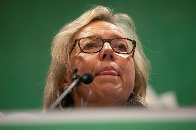 Federal Green Party Leader Elizabeth May attends the launch of her party's election platform in Toronto on Monday September 16, 2019. THE CANADIAN PRESS/Chris Young
