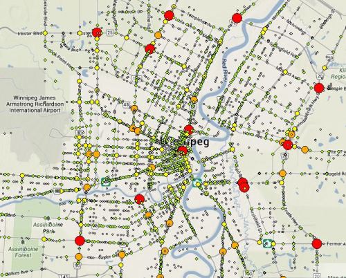 Maps show collisions on Winnipeg streets reported to Manitoba Public Insurance in 2012.
