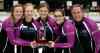 TREVOR HAGAN / WINNIPEG FREE PRESS)
Chelsea Carey and her rink, Kristy McDonald, Kristen Foster, Lindsay Titheridge and coach Dan Carey pose for photos after defeating Kerri Einarson in the final of the Scotties Provincial Curling Championship.