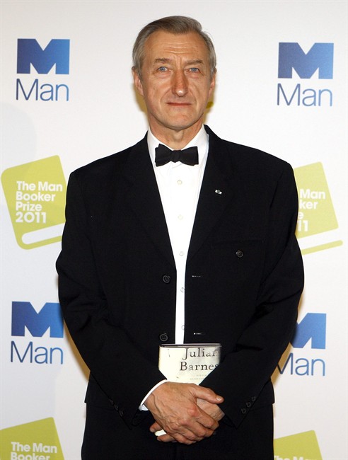 British author Julian Barnes with his book 'The Sense of an Ending', winner of the 2011 Man Booker Prize for fiction poses at a photocall in London, Tuesday, Oct. 18, 2011. The Man Booker Prize is an annual literary prize awarded for the best novel written in the English language. (AP Photo/Kirsty Wigglesworth)