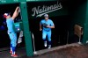 Washington Nationals starting pitcher Max Scherzer, right, walks up the stairs to the dugout before a baseball game against the Kansas City Royals, Saturday, July 6, 2019, in Washington. (AP Photo/Nick Wass)