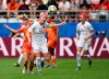 Canada's Sophie Schmidt tries to keep control of the ball during the Women's World Cup Group E soccer match between the Netherlands and Canada at Stade Auguste-Delaune in Reims, France, Thursday, June 20, 2019. (AP Photo/Francisco Seco)
