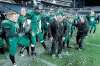 (Phil Hossack / Winnipeg Free Press)
Vincent Massey Trojans celebrate after pouring the traditional water bucket over  head coach Kelsey McKay as they defeated St. Paul's Crusaders at the Investors Group Field on Nov. 13.
