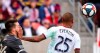 Real Salt Lake midfielder Everton Luiz (25) hands off Vancouver Whitecaps midfielder David Norman Jr (24) during an MLS soccer match in Sandy, Utah, Saturday, March 9, 2019. Real Salt Lake won, 1-0. (Steve Griffin/The Deseret News via AP)