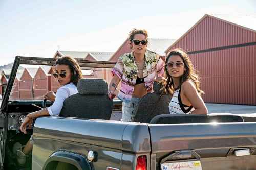 From left: Ella Balinska, Kristen Stewart and Naomi Scott. (Merie Weismiller Wallace / Sony Pictures Entertainment)