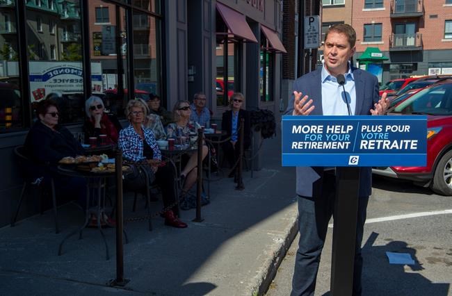 Federal Conservative leader Andrew Scheer speaks at a campaign event in Saint-Hyacinthe, Quebec on Thursday September 19, 2019. Scheer is adding another tax credit to his list of campaign promises, this time reducing the tax burden for Canadian seniors. THE CANADIAN PRESS/Frank Gunn