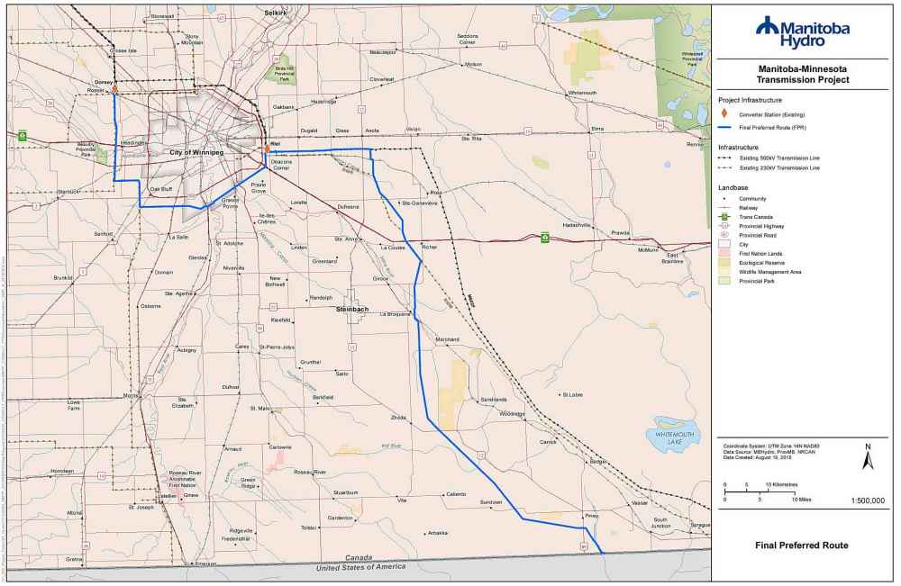 Manitoba–Minnesota Transmission Project Final Preferred Route map