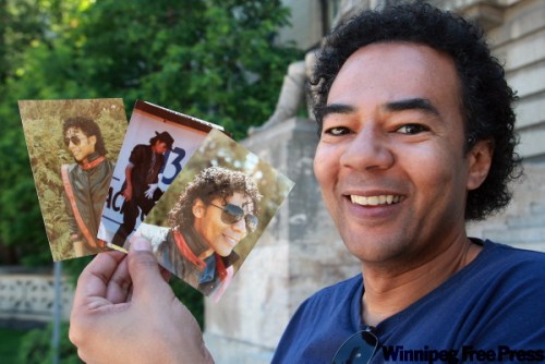 KEN GIGLIOTTI WINNIPEG FREE PRESS
Jerry Borden, winner of Michael Jackson Moonwalk Competition, with photos of himself in 1984.