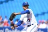 Toronto Blue Jays' Marcus Stroman pitches during first inning MLB baseball action against the Kansas City Royals, in Toronto, Saturday, June 29, 2019. THE CANADIAN PRESS/Jon Blacker
