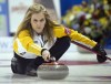Ryan Remiorz / The Canadian Press
Manitoba skip Jennifer Jones releases her rock during second draw curling action against British Columbia at the Scotties Tournament of Hearts Sunday, in Kingston, Ont.