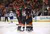 Robert Gauthier / Tribune Media TNS
The Anaheim Ducks' Sami Vatanen (45) is lauded by teammates after scoring early in the first period against the Winnipeg Jets during Game 1. The Ducks claimed victory after a reviewed third-period goal by Corey Perry, winning the game 4-2.