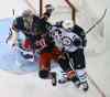 Trevor Hagan / Winnipeg Free Press
Winnipeg Jets' Andrew Ladd (16) knocks down New York Rangers' Marc Staal (18) in front of goaltender Henrik Lundqvist (30) during first period NHL hockey at Madison Square Garden in New York City Saturday.
