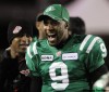 Leah Hennel / Canwest News Service
Steven Jyles celebrates a referee's call during second-quarter action of the 2009 Grey Cup final between the Montreal Alouettes and the Saskatchewan Roughriders in Calgary in November 2009. The call led to a last-minute Riders field goal to end the second half.