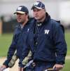Joe Bryksa/ Winnipeg Free Press
Special Teams Coordinator/Running Backs Coach Kyle Walters, left, walks with head coach Paul LaPolice at practice Monday morning.