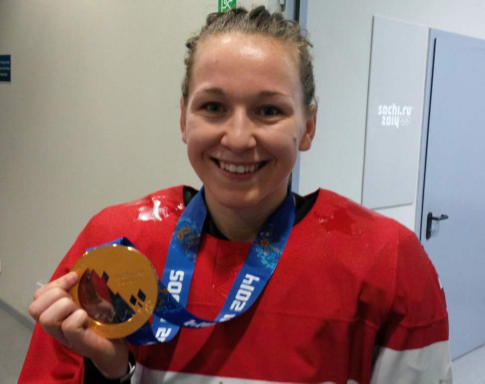 Gary Lawless / Winnipeg Free Press
Jocelyne Larocque poses Thursday with her new gold medal.