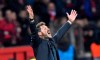 Atletico Madrid coach Diego Simeone gestures during the Champions League, Group D, soccer match between Leverkusen and Atletico Madrid at the BayArena in Leverkusen, Germany, Wednesday, Nov. 6, 2019. (AP Photo/Martin Meissner)