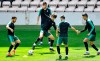 Portugal's Joao Felix, center, exercises with the team during a training session at the Bessa stadium in Porto, Portugal, Saturday, June 8, 2019. Portugal will play Netherlands in the UEFA Nations League final soccer match on Sunday. (AP Photo/Martin Meissner)