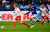 Schalke's Weston McKennie, right, holds Leipzig's Emil Forsberg during the German Bundesliga soccer match between FC Schalke 04 and RB Leipzig in Gelsenkirchen, Germany, Saturday, March 16, 2019. (AP Photo/Martin Meissner)