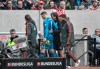 Bayern goalkeeper Manuel Neuer leaves the pitch injured during the German Bundesliga soccer match between Fortuna Duesseldorf and Bayern Munich in Duesseldorf, Germany, Sunday April 14, 2019. (AP Photo/Martin Meissner)