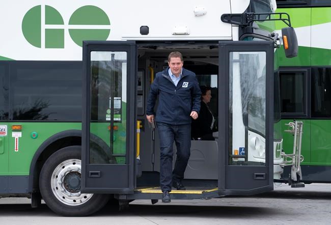Conservative Leader Andrew Scheer steps off a public transit bus in Mississauga , Ont., Friday, Sept. 13, 2019. THE CANADIAN PRESS/Paul Chiasson