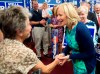 Laureen Harper, wife of Conservative leader Stephen Harper, greets workers while visiting the riding office of Conservative candidate Stella Ambler Wednesday, August 5, 2015 in Mississauga, Ont. THE CANADIAN PRESS/Paul Chiasson